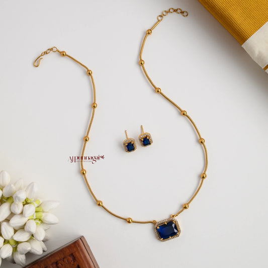 Square AD Stone Necklace - Royal Blue