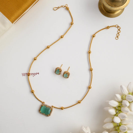 Square AD Stone Necklace - Pastel Green