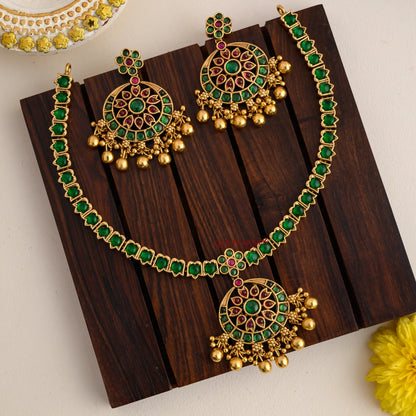 Gold Look Alike Kemp Attigai - Green with Ruby
