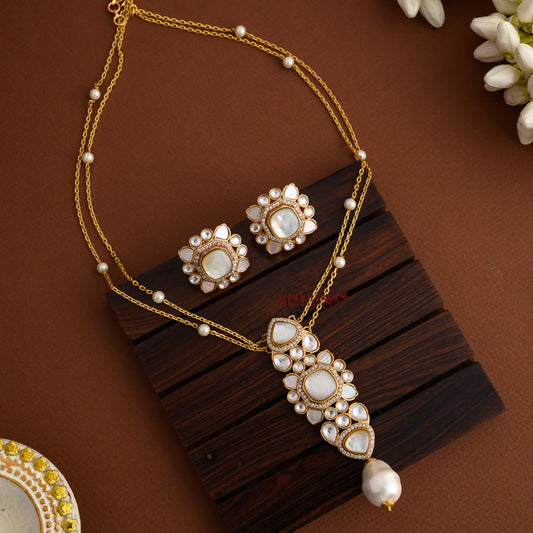 Double Layered Mossanite With Pearl Necklace