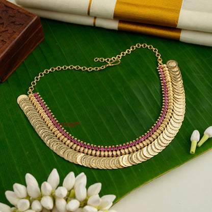 Traditional Look Lakshmi Kasu Necklace - Ruby
