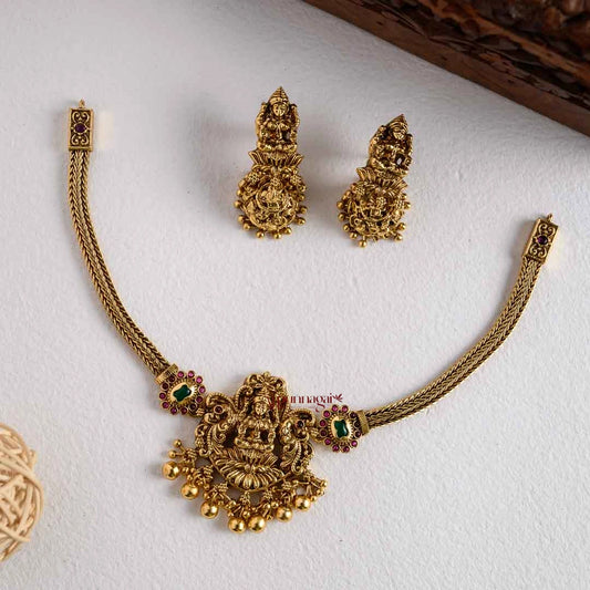 Gold Look Alike Lakshmi Nakshi Necklace - Multi