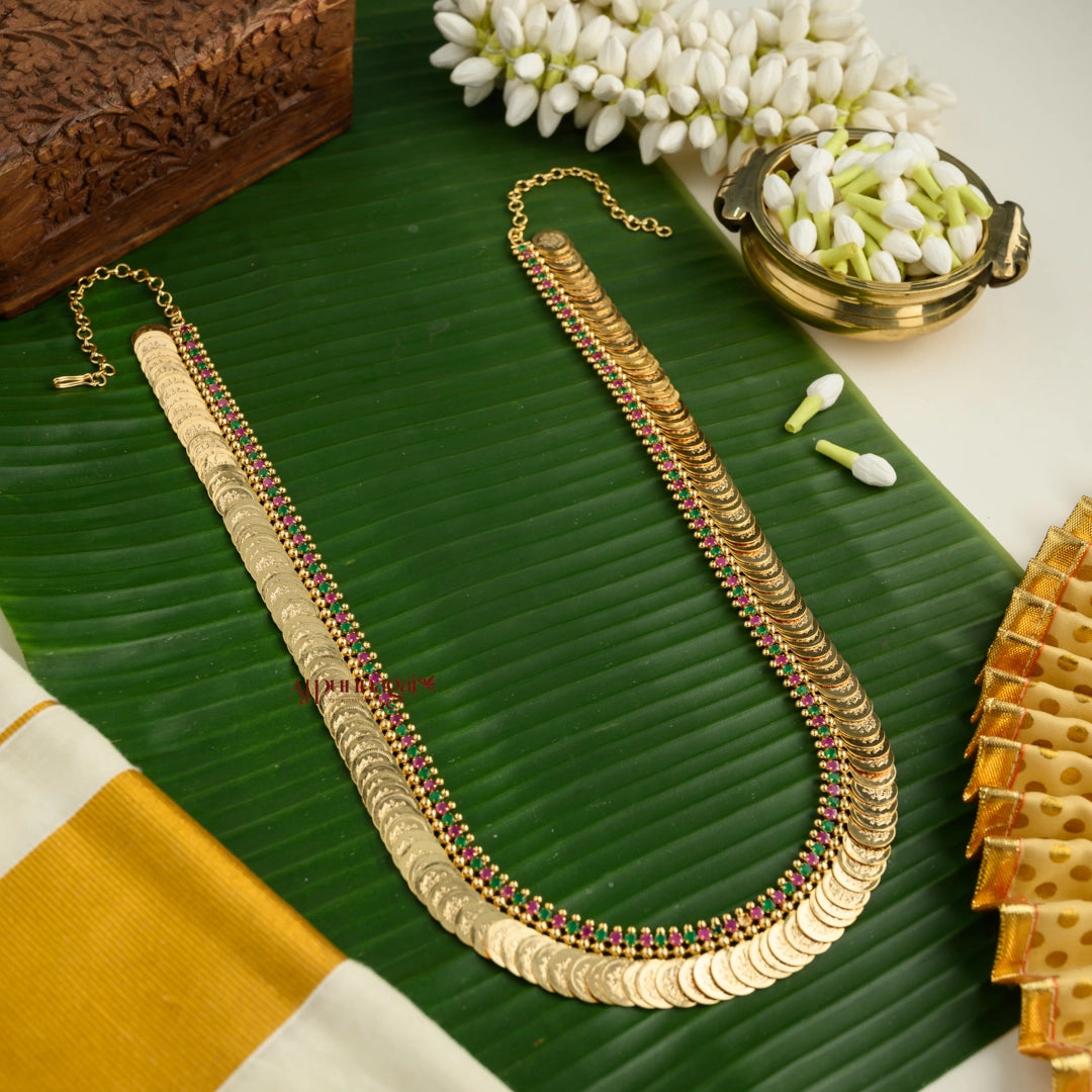 Traditional Lakshmi Kasu Malai - Ruby With Green