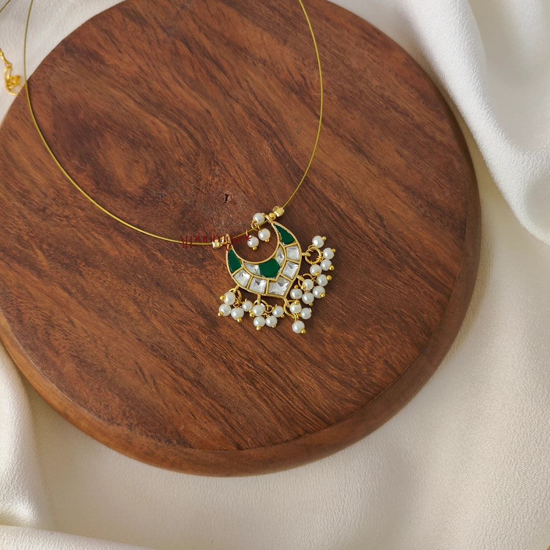 Minimalist Invisible Kundan Jadau Necklace - Green With White