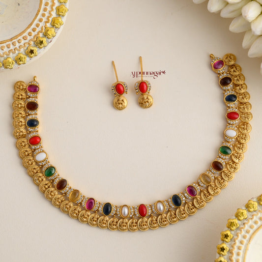Navaratna With Lakshmi Coin Necklace