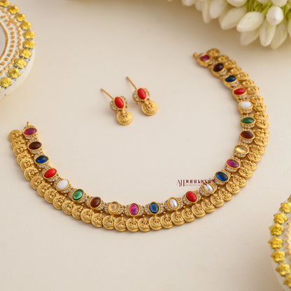 Navaratna With Lakshmi Coin Necklace