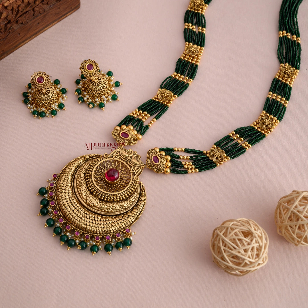 Gold Look Alike Green Beaded Bridal Haram