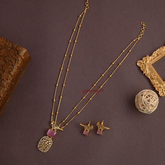 2 Line Bird Necklace - Baby Pink