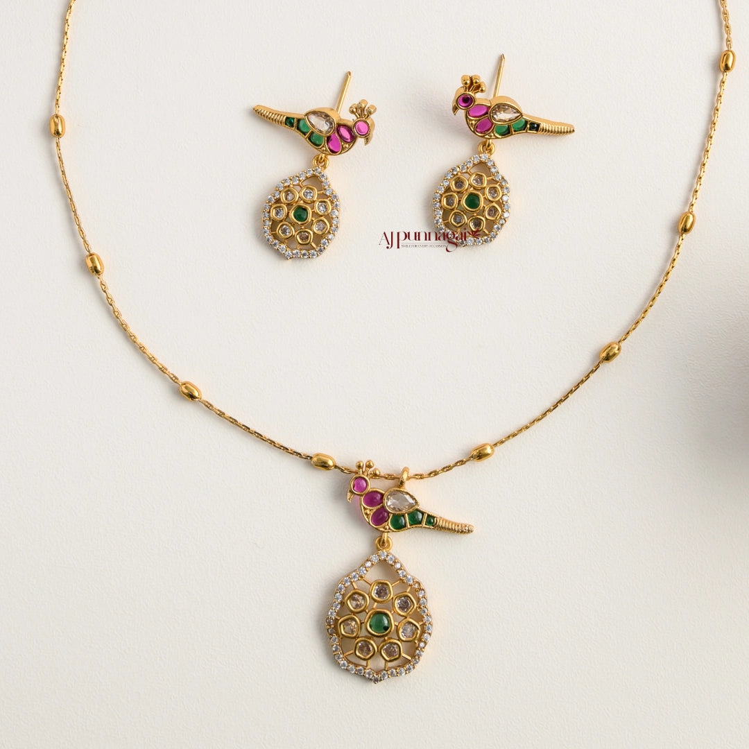 Sleek Peacock Necklace - Multi