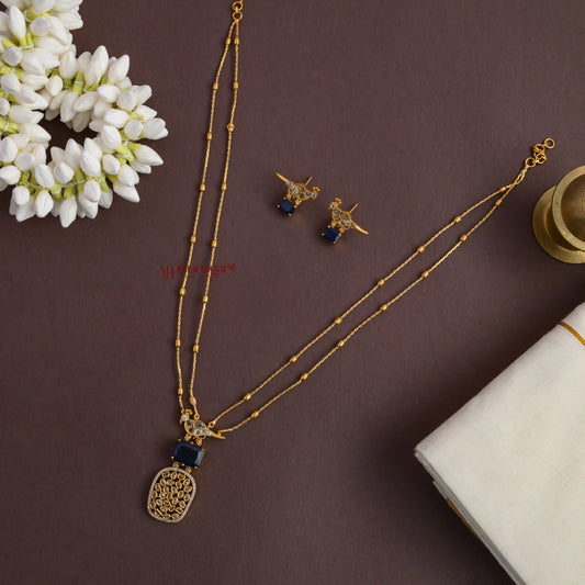 Double Lined Bird AD Necklace - Dark Blue