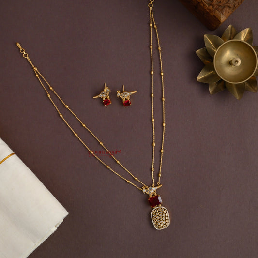Sleek 2lined Bird Necklace - Maroon
