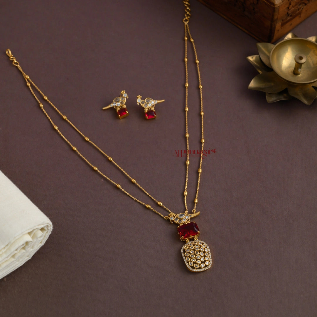 Sleek 2lined Bird Necklace - Maroon