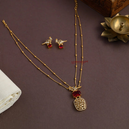Sleek 2lined Bird Necklace - Maroon