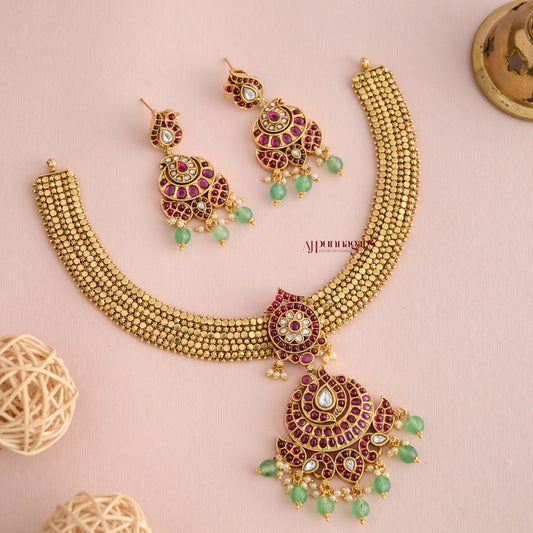 Gold Look Alike Kemp Necklace - Ruby