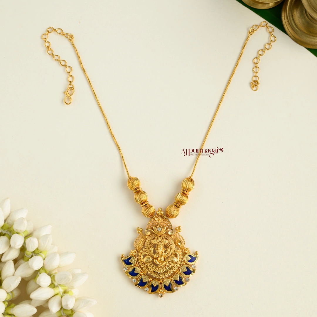 Ganesha With Mango Palakka Necklace - Blue
