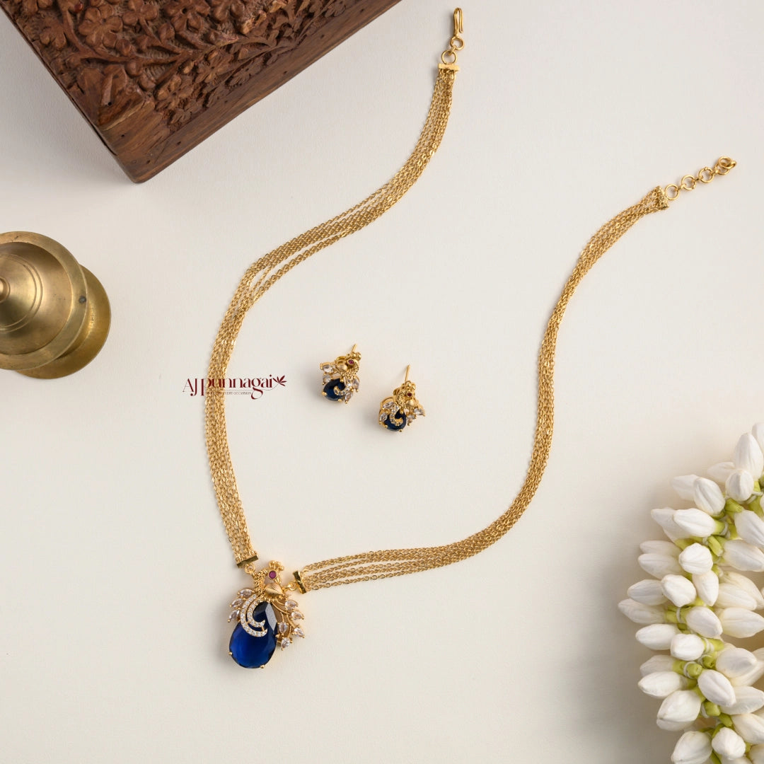 Sparkling AD Peacock Pendant Chain - Blue