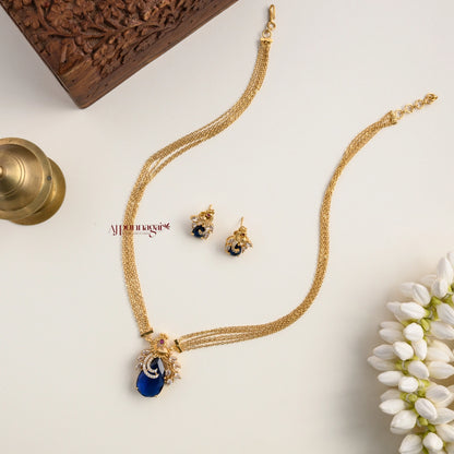 Sparkling AD Peacock Pendant Chain - Blue