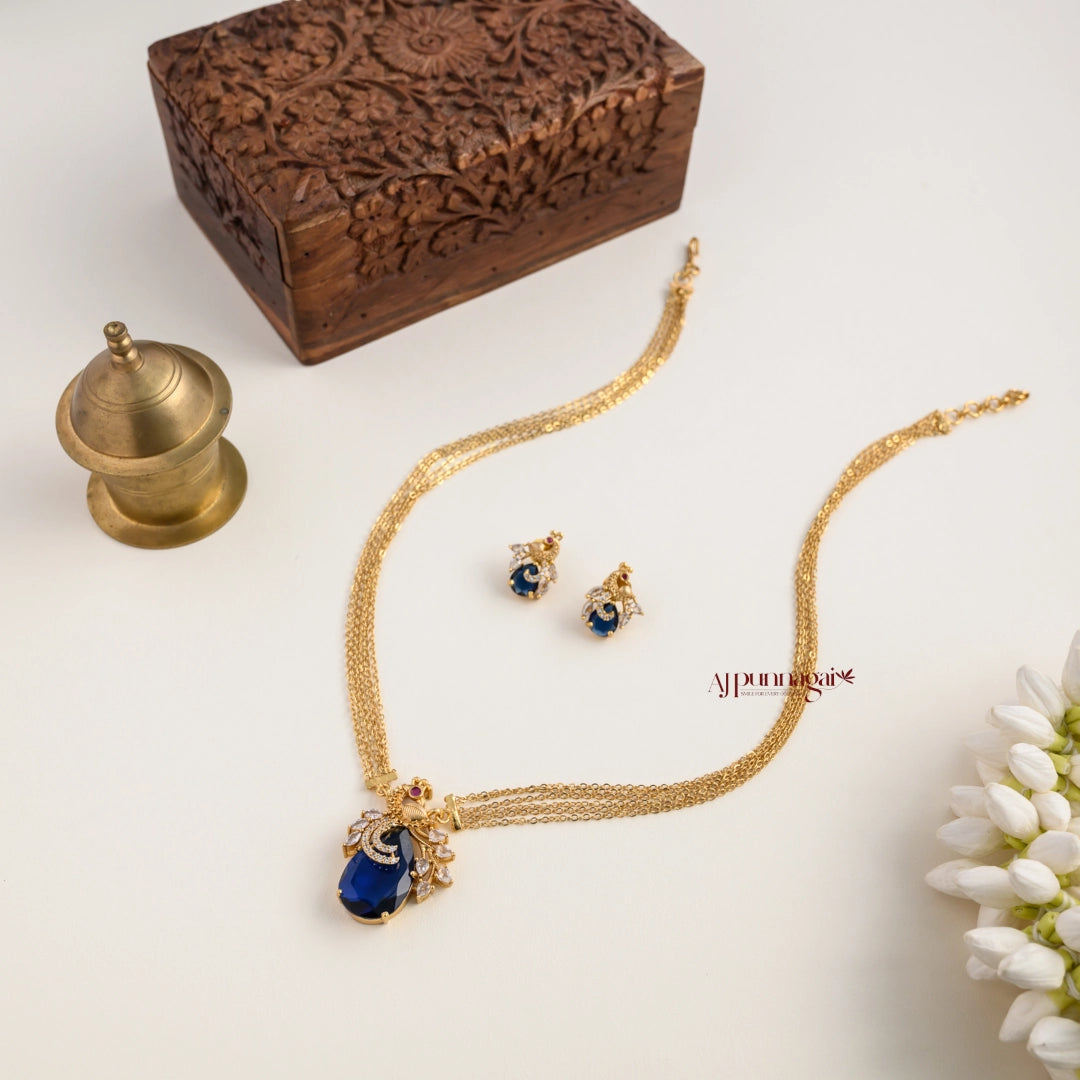 Sparkling AD Peacock Pendant Chain - Blue