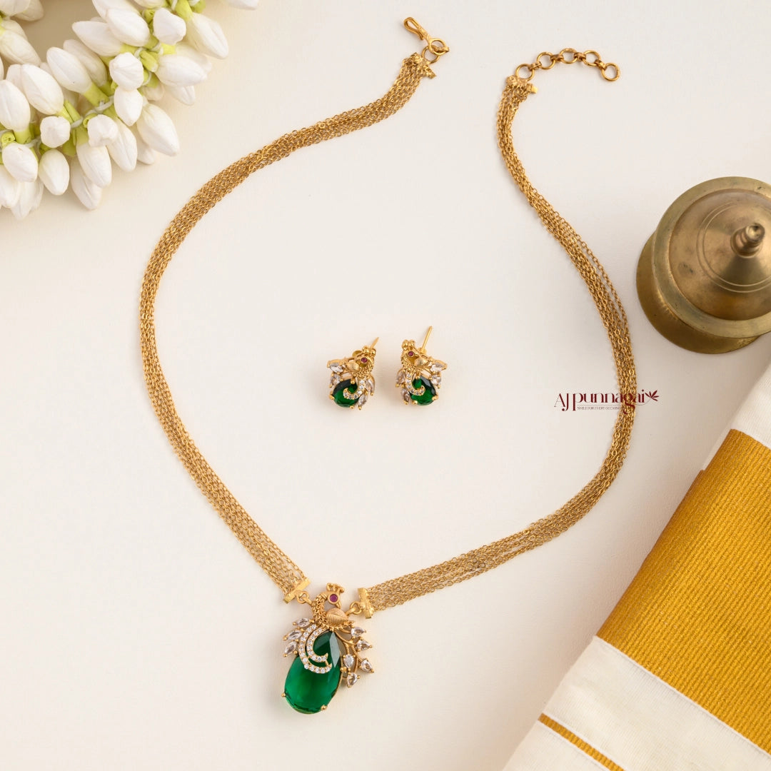 Sparkling AD Peacock Pendant Chain - Green