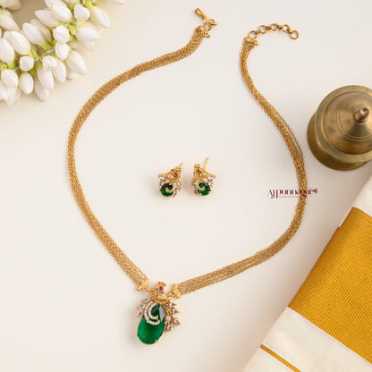 Sparkling AD Peacock Pendant Chain - Green