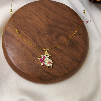 Krishna Kundan Jadau Invisible Necklace - White with Ruby