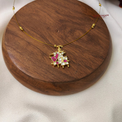 Krishna Kundan Jadau Invisible Necklace - White with Ruby