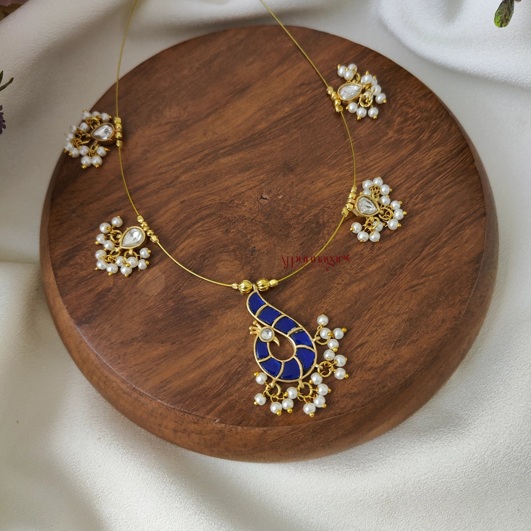 Peacock Kundan Jadau Invisible Necklace - Blue