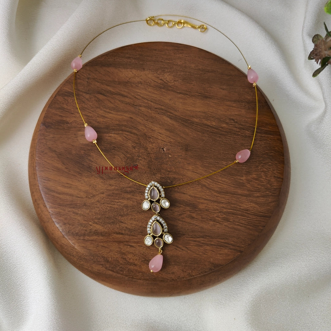 Drop Victorian Invisible Necklace - Pastel Pink