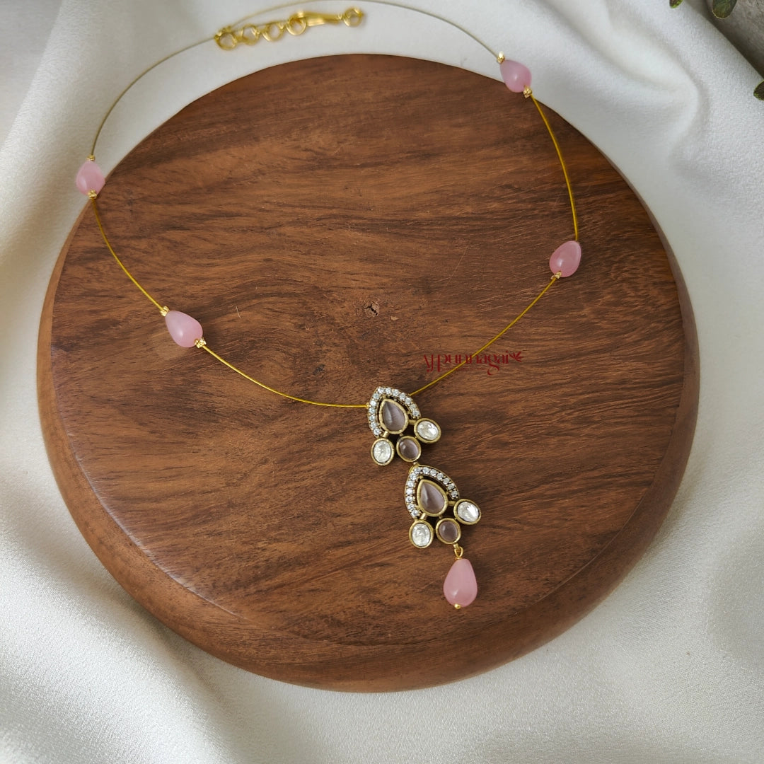 Drop Victorian Invisible Necklace - Pastel Pink