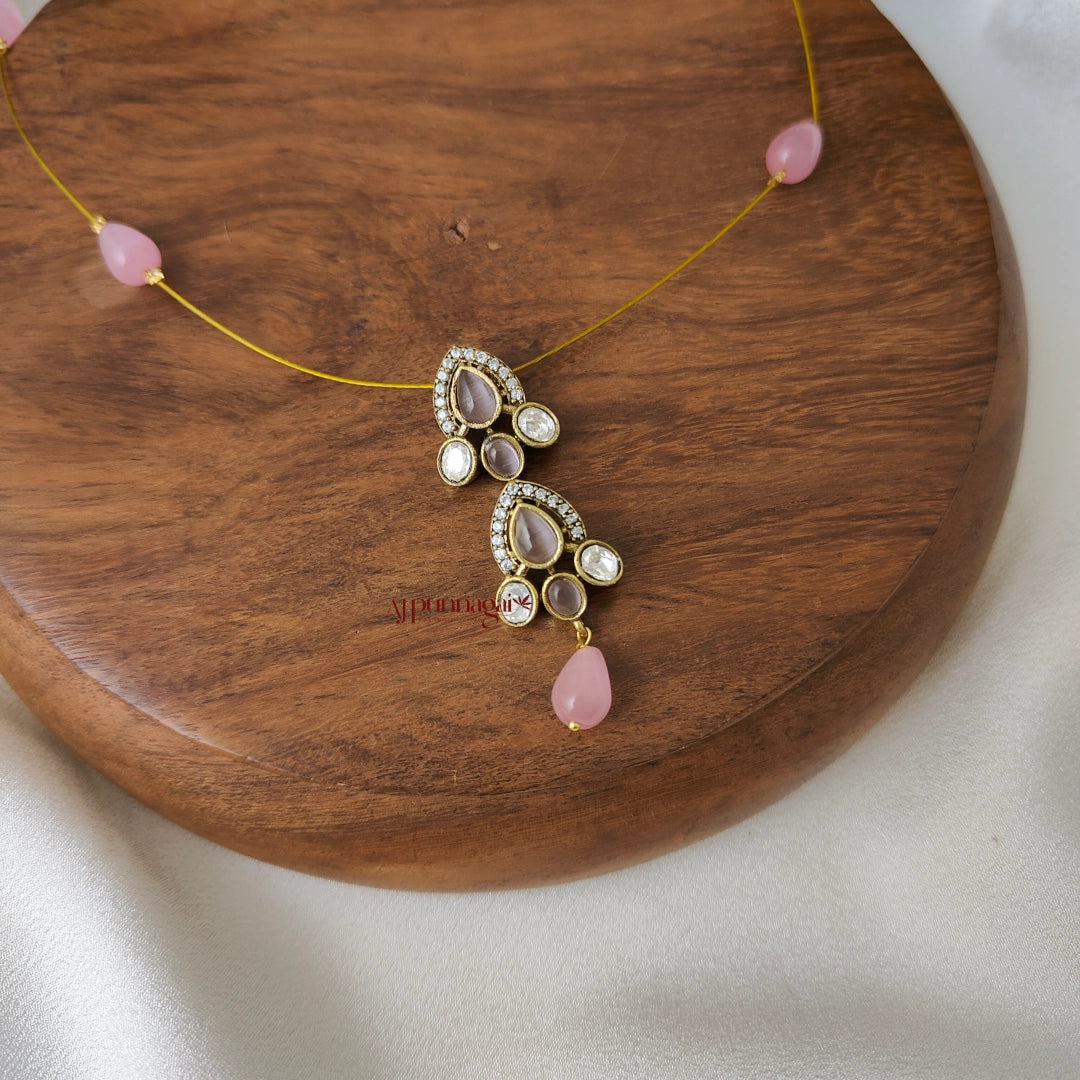 Drop Victorian Invisible Necklace - Pastel Pink