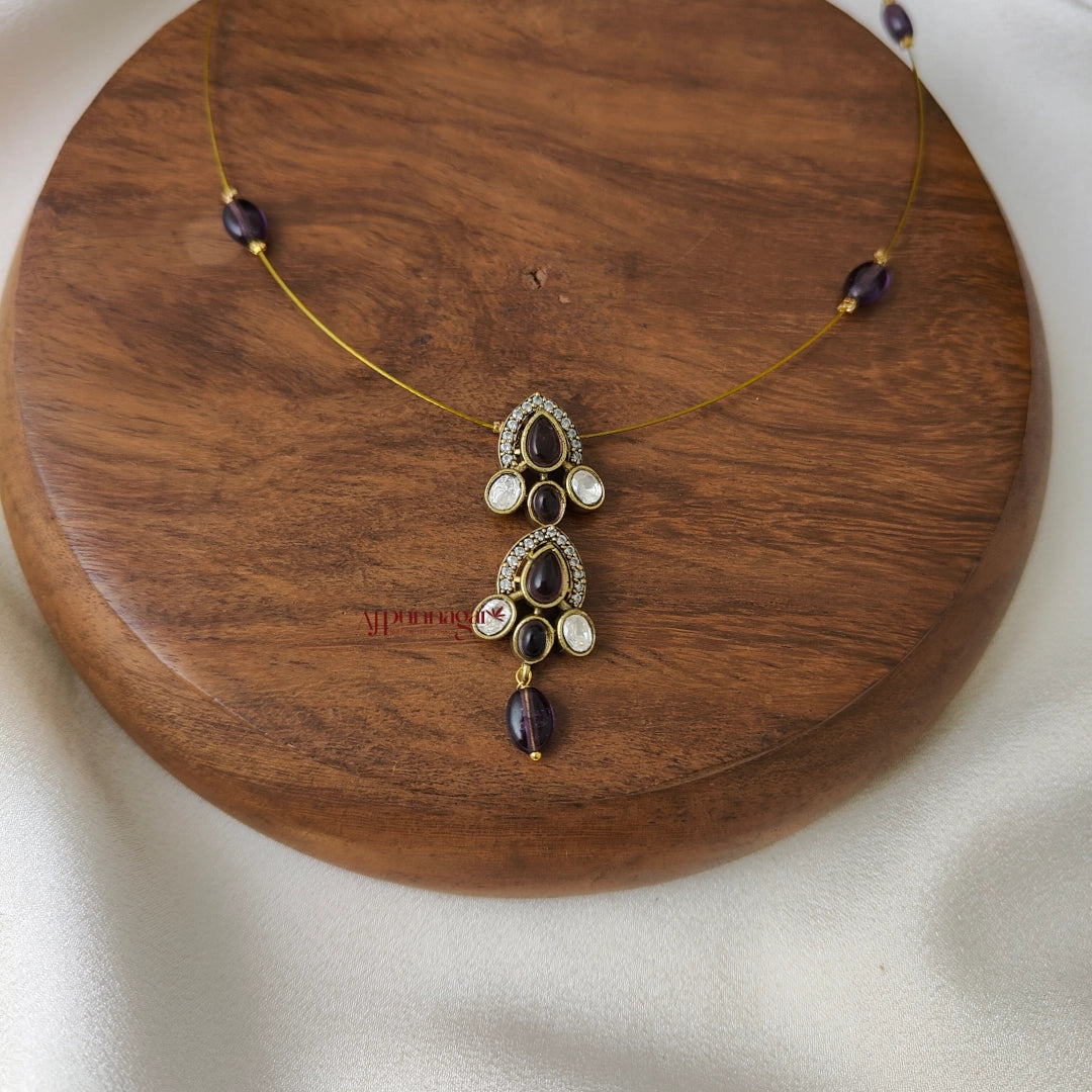 Drop Victorian Invisible Necklace - Purple