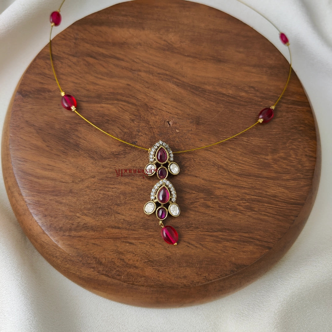 Drop Victorian Invisible Necklace - Maroon