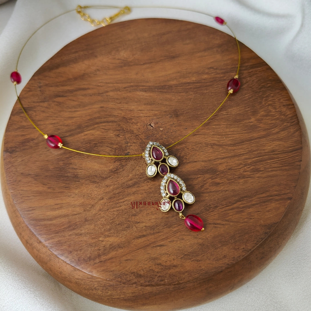 Drop Victorian Invisible Necklace - Maroon