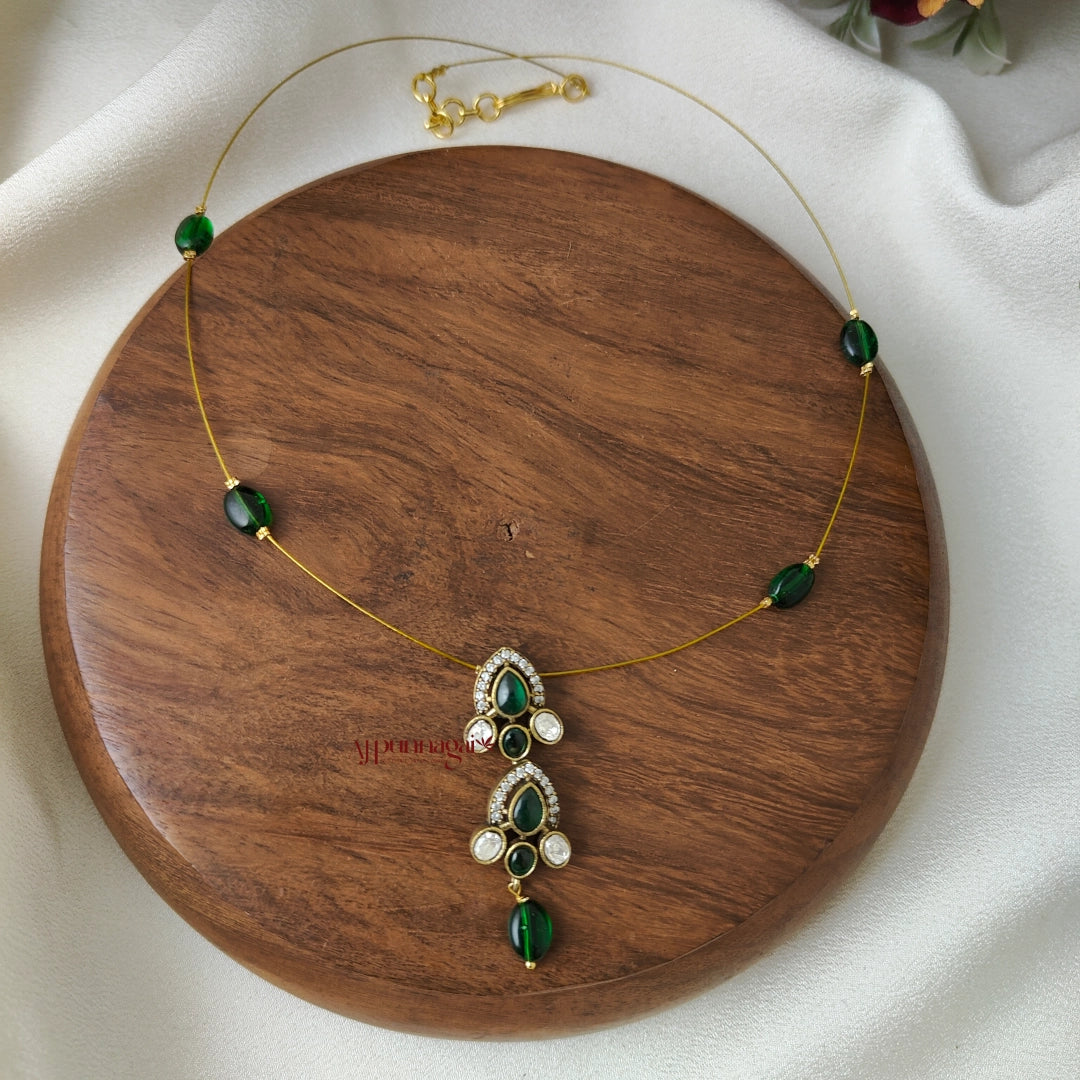 Drop Victorian Invisible Necklace - Dark Green