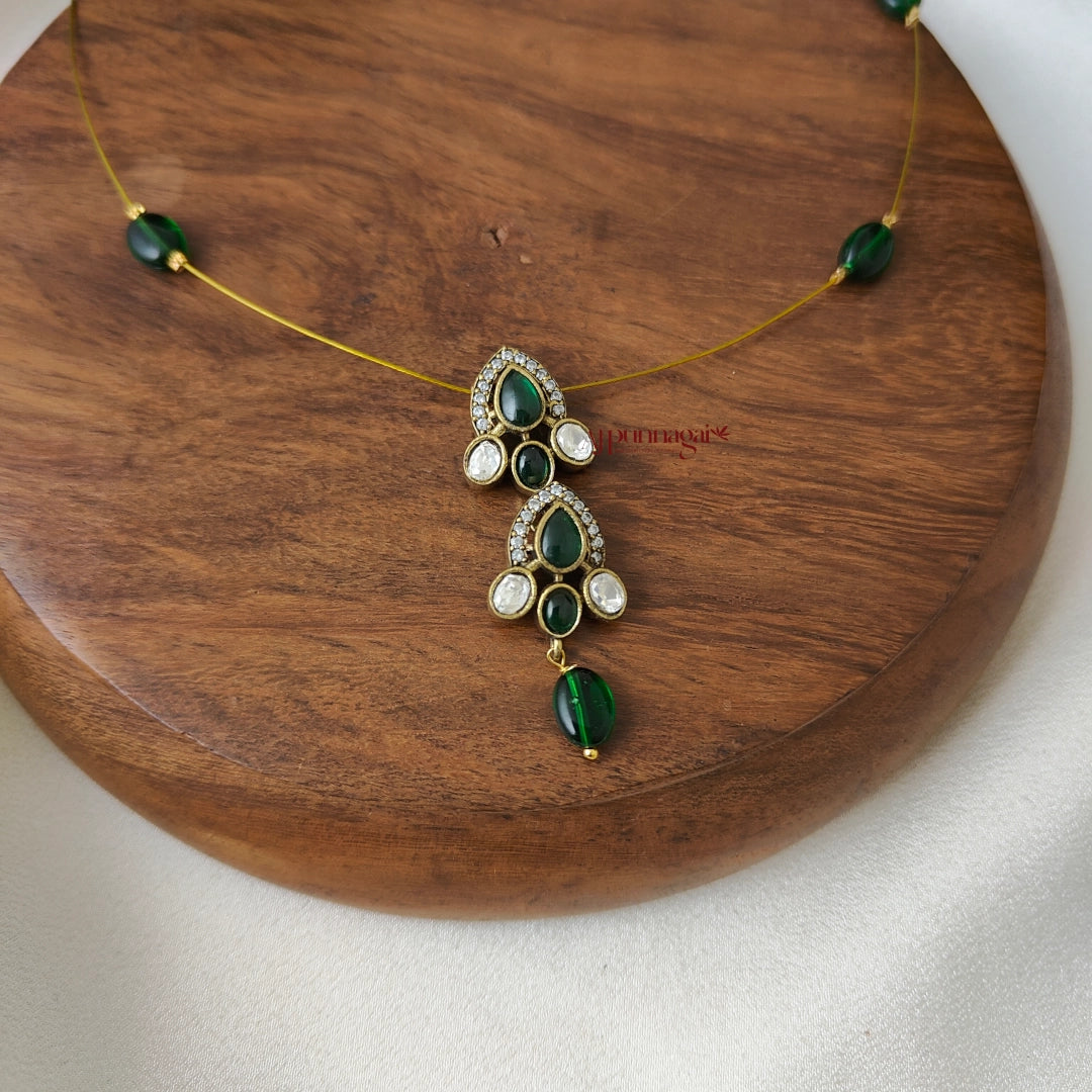 Drop Victorian Invisible Necklace - Dark Green