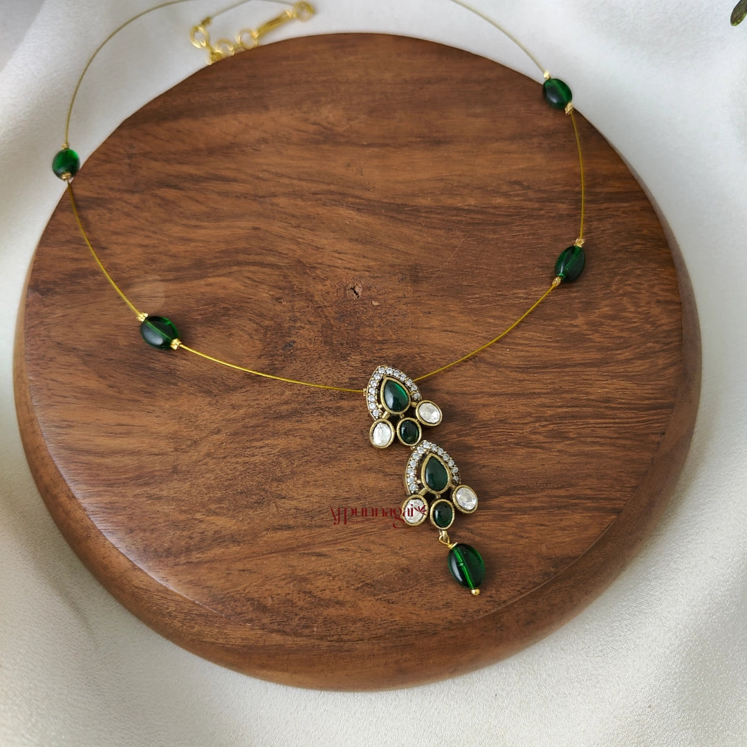 Drop Victorian Invisible Necklace - Dark Green