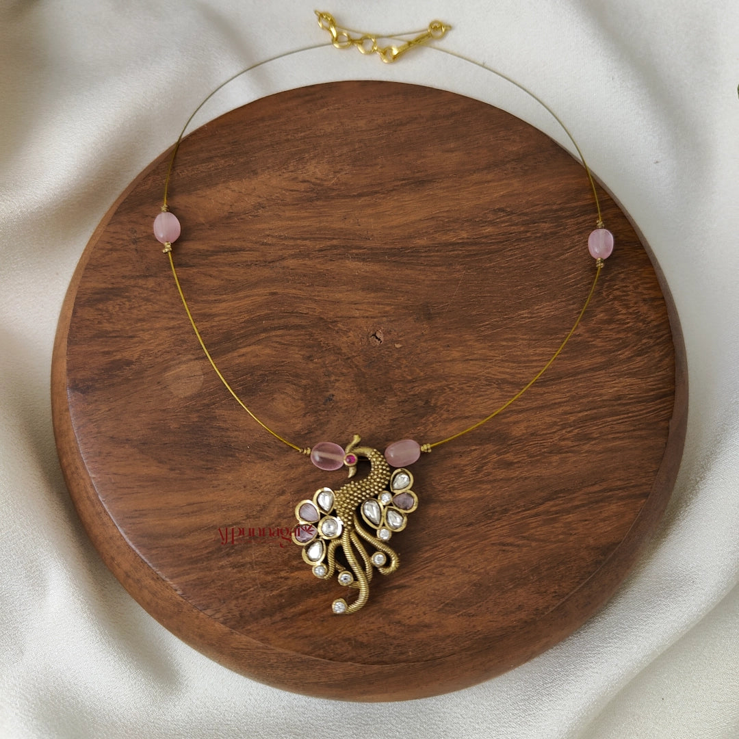 Left Peacock Victorian Invisible Necklace - Pastel Pink