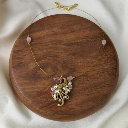 Left Peacock Victorian Invisible Necklace - Pastel Pink