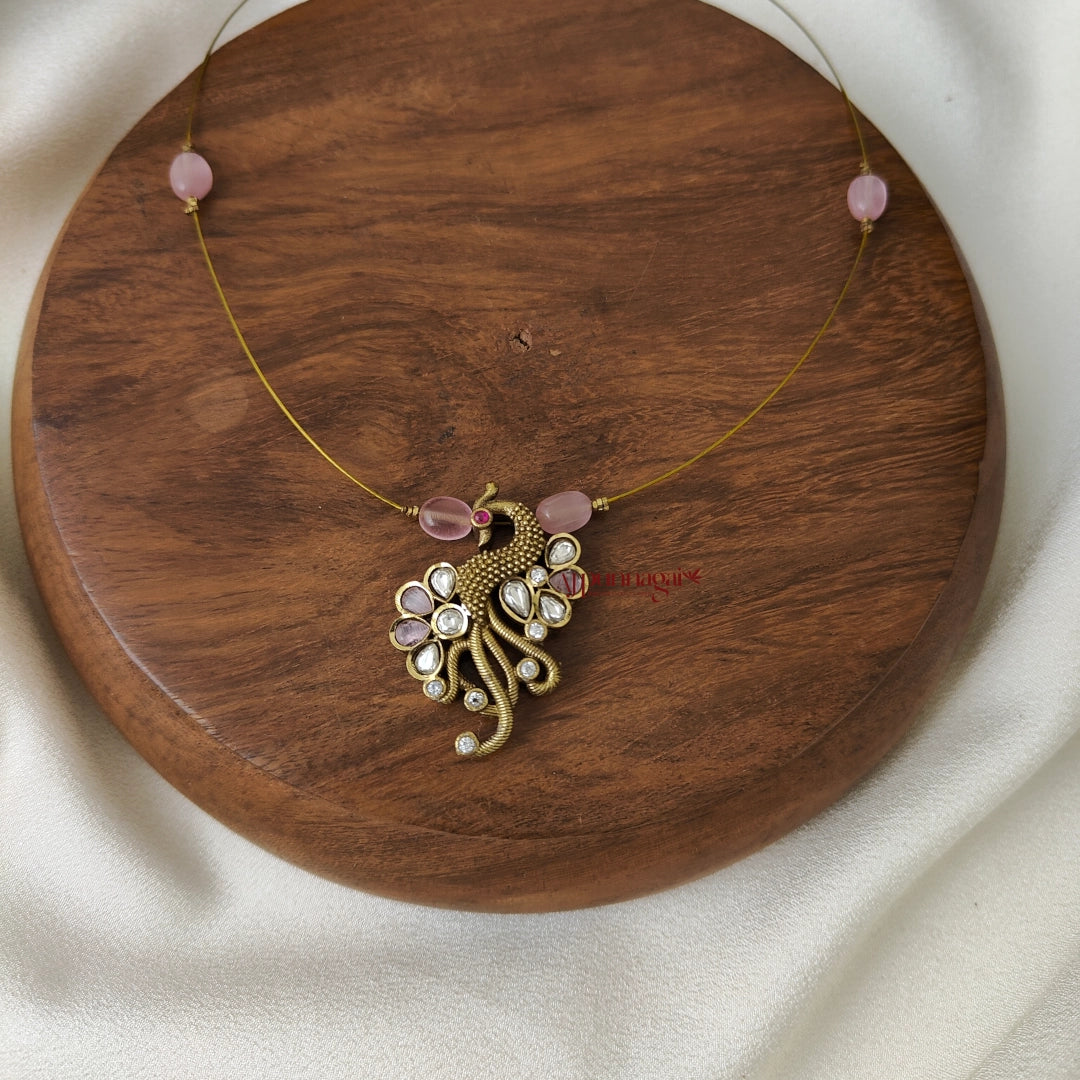 Left Peacock Victorian Invisible Necklace - Pastel Pink