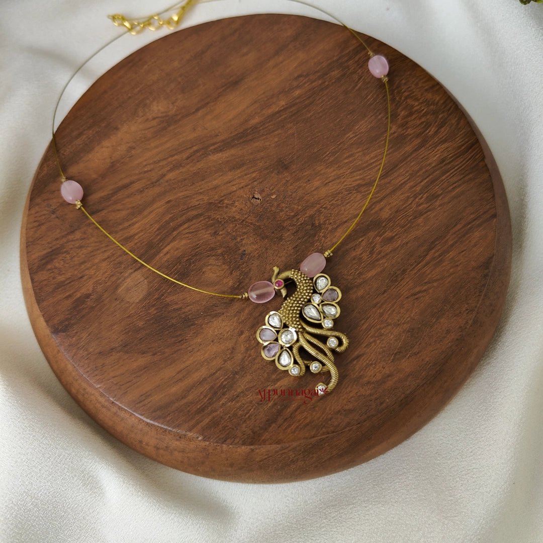 Left Peacock Victorian Invisible Necklace - Pastel Pink