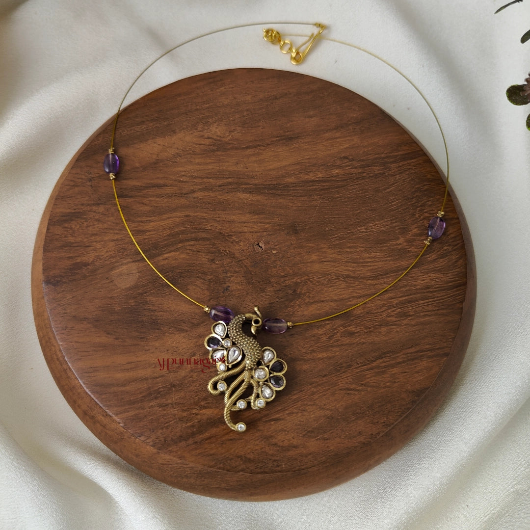 Right Peacock Victorian Invisible Necklace - Purple