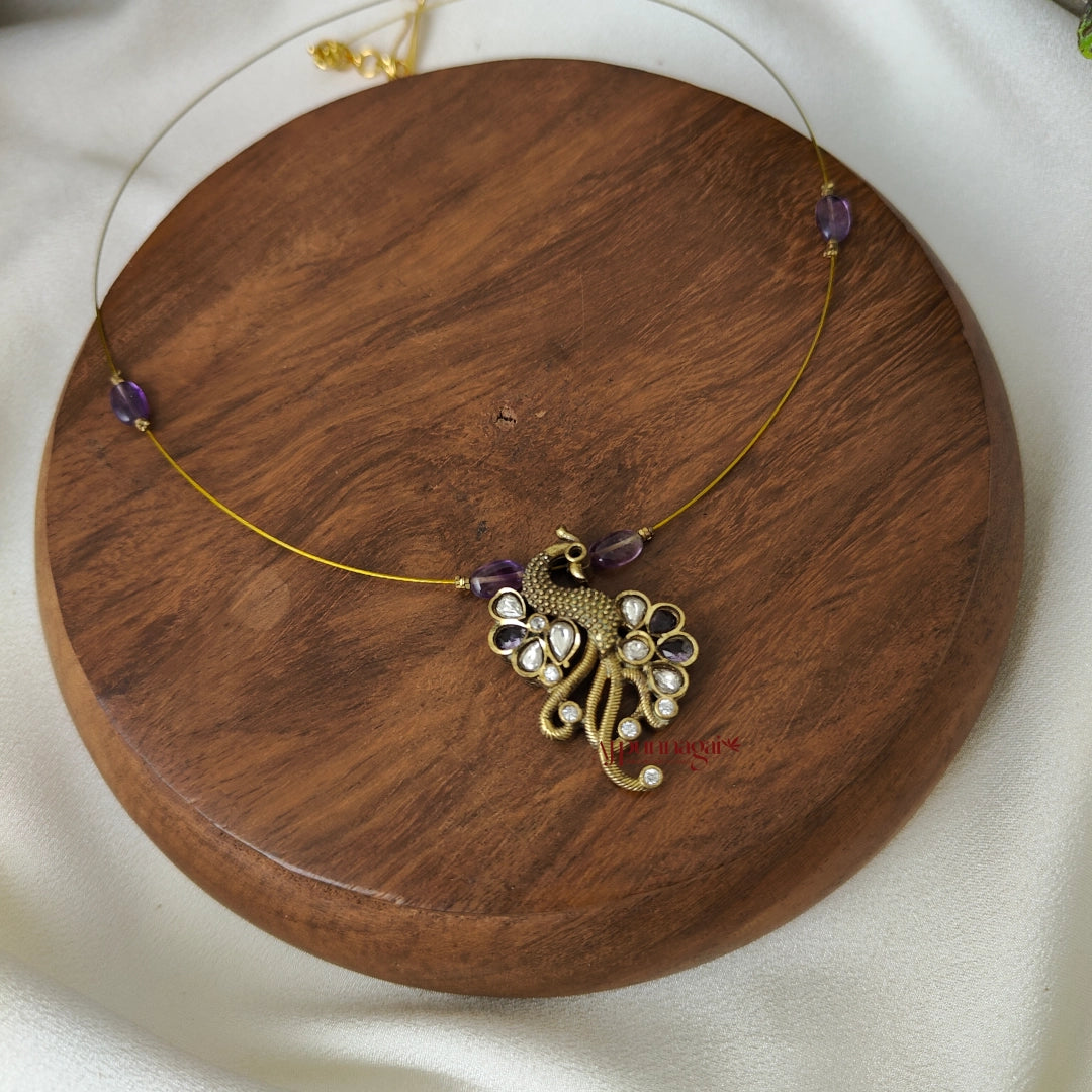 Right Peacock Victorian Invisible Necklace - Purple