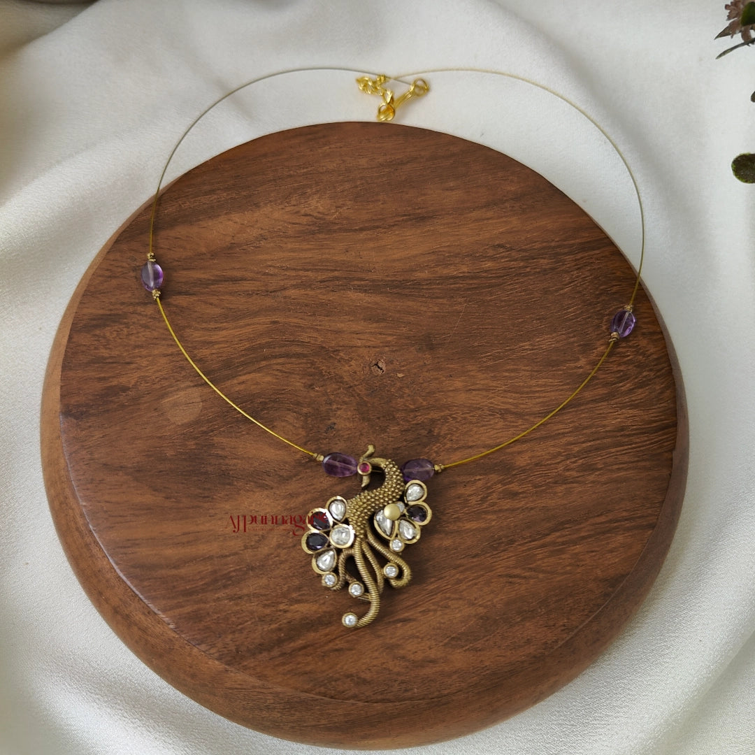 Left Peacock Victorian Invisible Necklace - Purple
