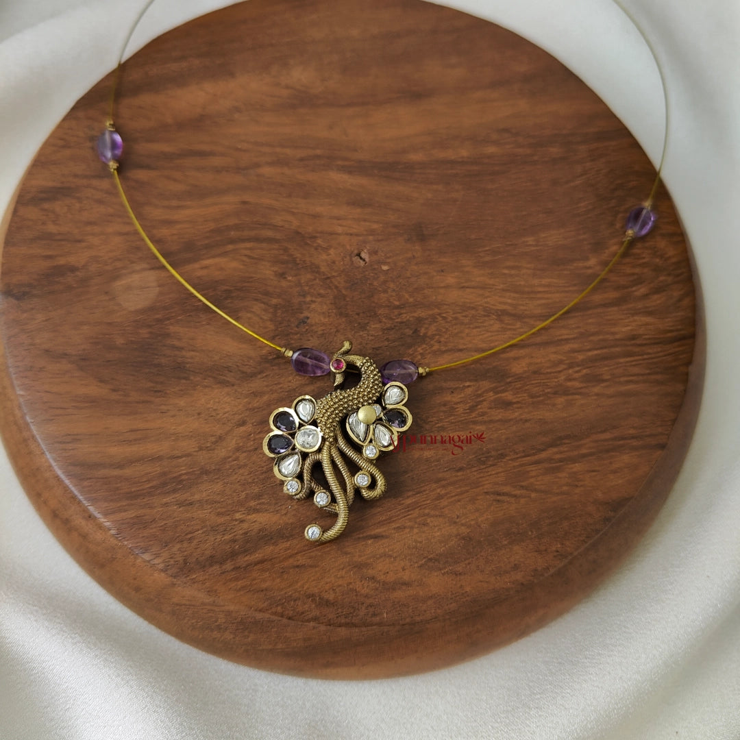 Left Peacock Victorian Invisible Necklace - Purple