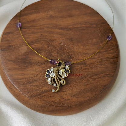 Left Peacock Victorian Invisible Necklace - Purple