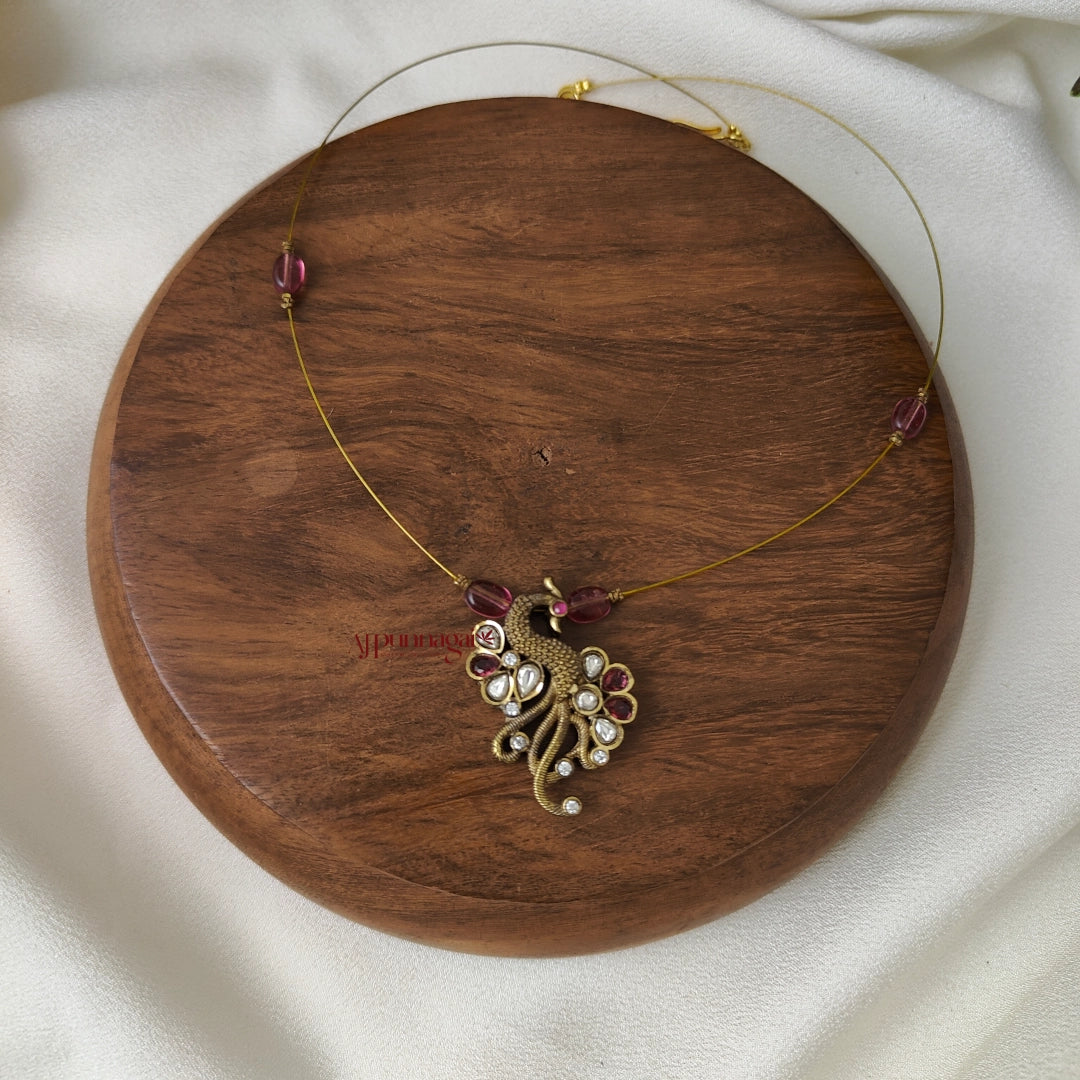 Right Peacock Victorian Invisible Necklace - Maroon