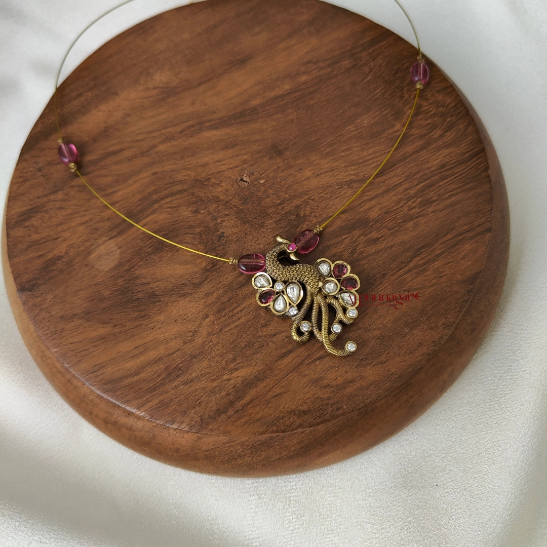 Right Peacock Victorian Invisible Necklace - Maroon
