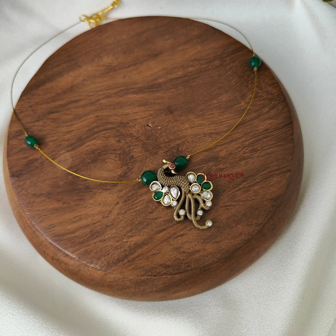 Right Peacock Victorian Invisible Necklace - Dark Green