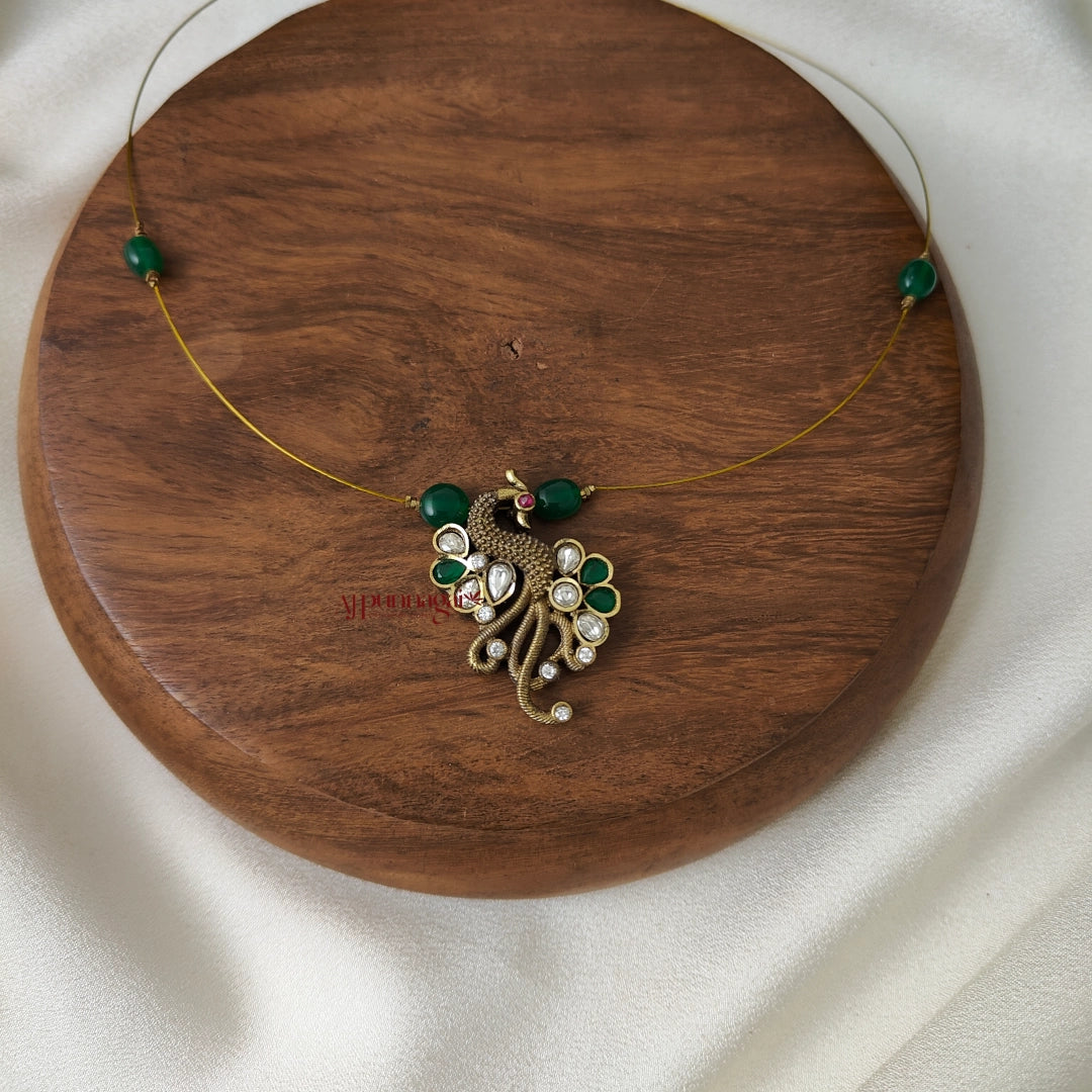 Right Peacock Victorian Invisible Necklace - Dark Green