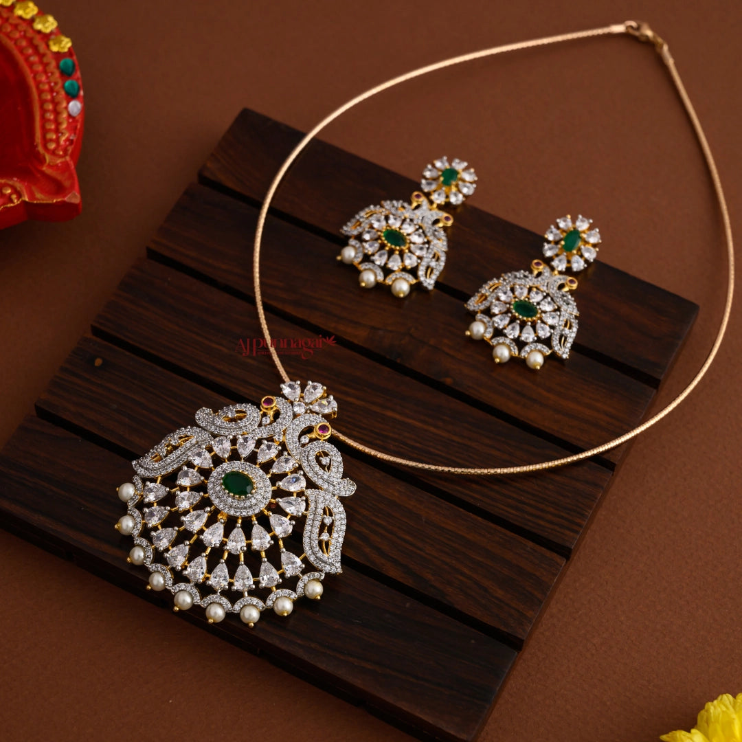 Diamond Replica Peacock Necklace - Green